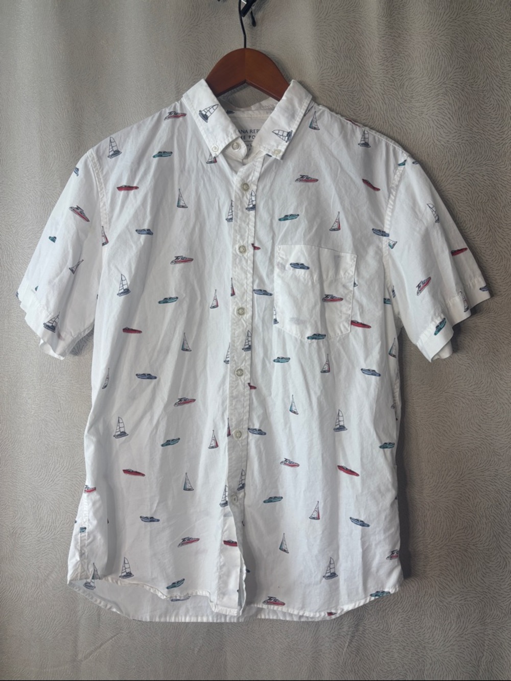 Banana Relublic White Men’s Short-Sleeve Button-Down Shirt 0131